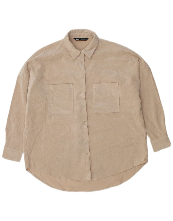 Zara Femme Chemise Oversize En Velours UK 6 XS Beige Polyester