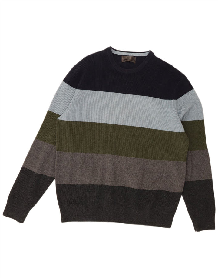 Marks & Spencer Pull à col rond pour homme, grandes rayures multicolores
