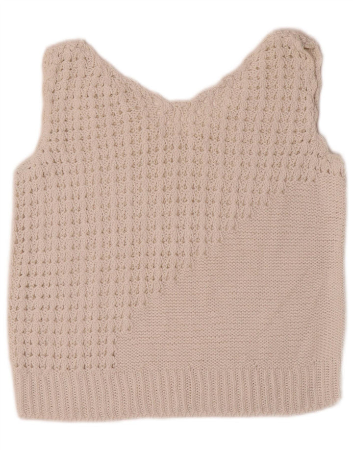 vintage Womens Crop Vest Débardeur UK 10 Petit Blanc