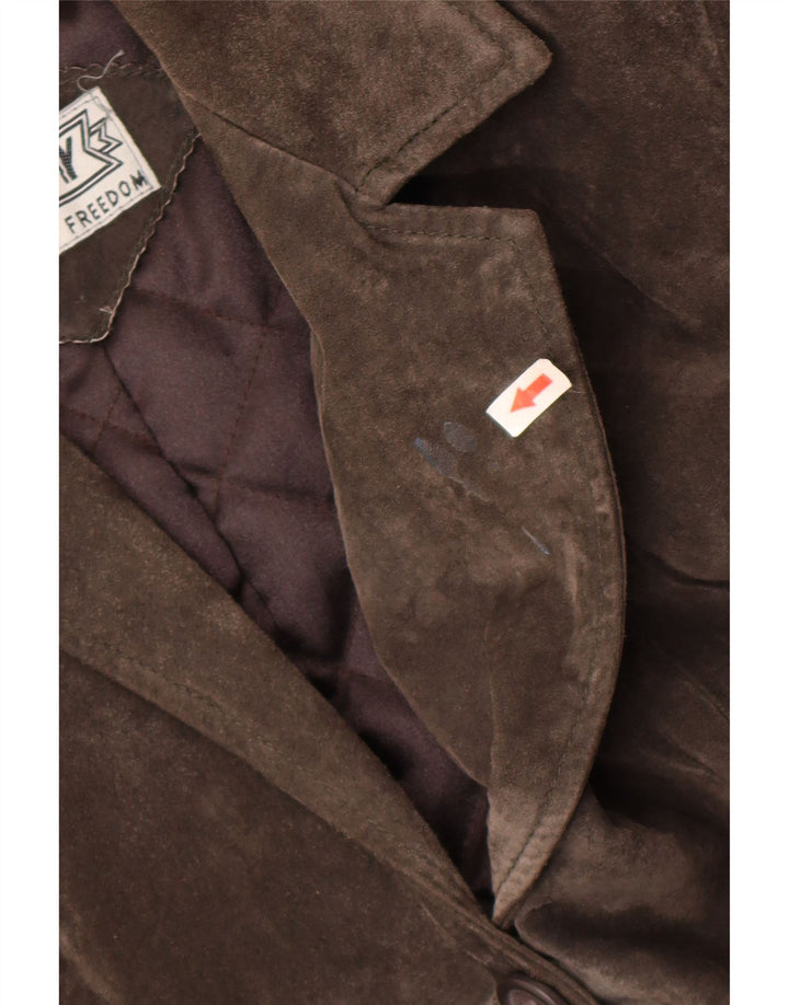 ENJOY Veste blazer en daim à 3 boutons pour femme UK 14 Cuir gris moyen