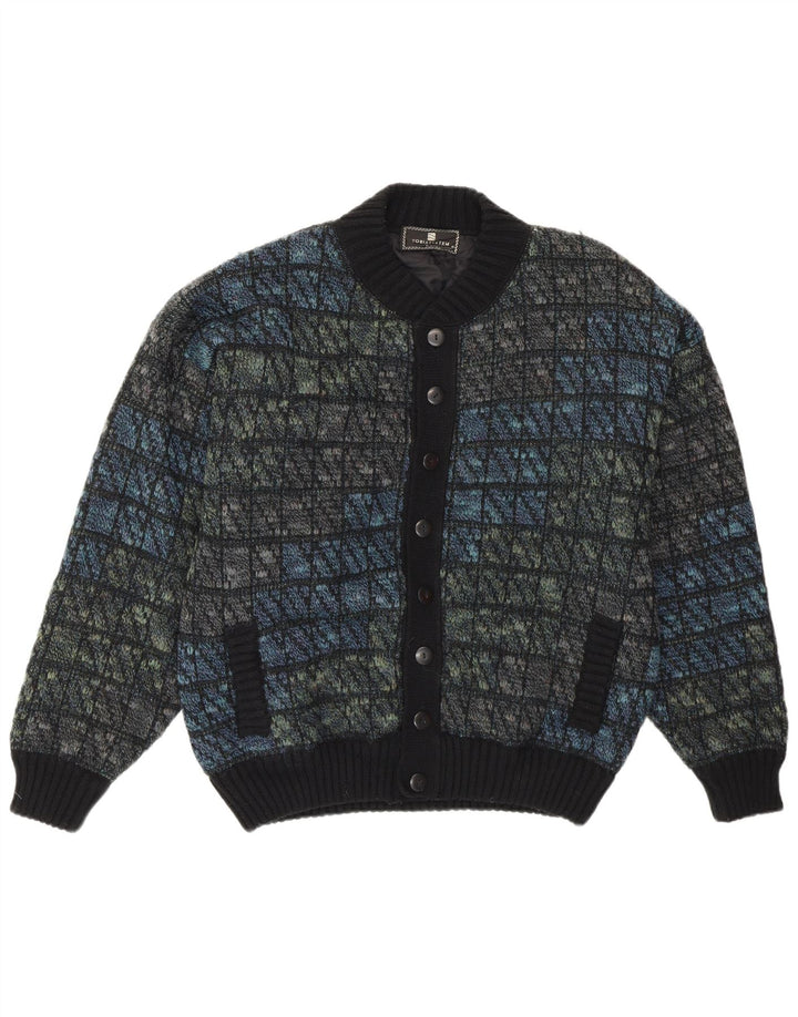 Tobia System Veste bomber tricotée pour homme EU 46 Petit bleu marine à carreaux en laine rétro
