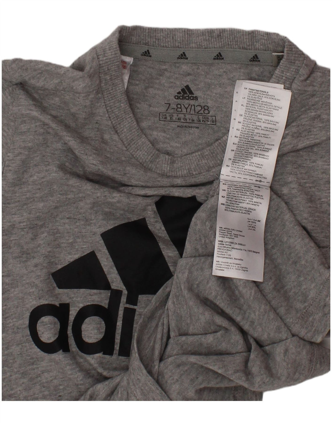 ADIDAS T-Shirt Graphique Garçon 7-8 Ans Gris Coton