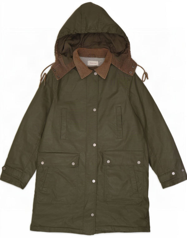 Marks & Spencer Veste à capuche en coton ciré pour femme UK 12 Kaki moyen