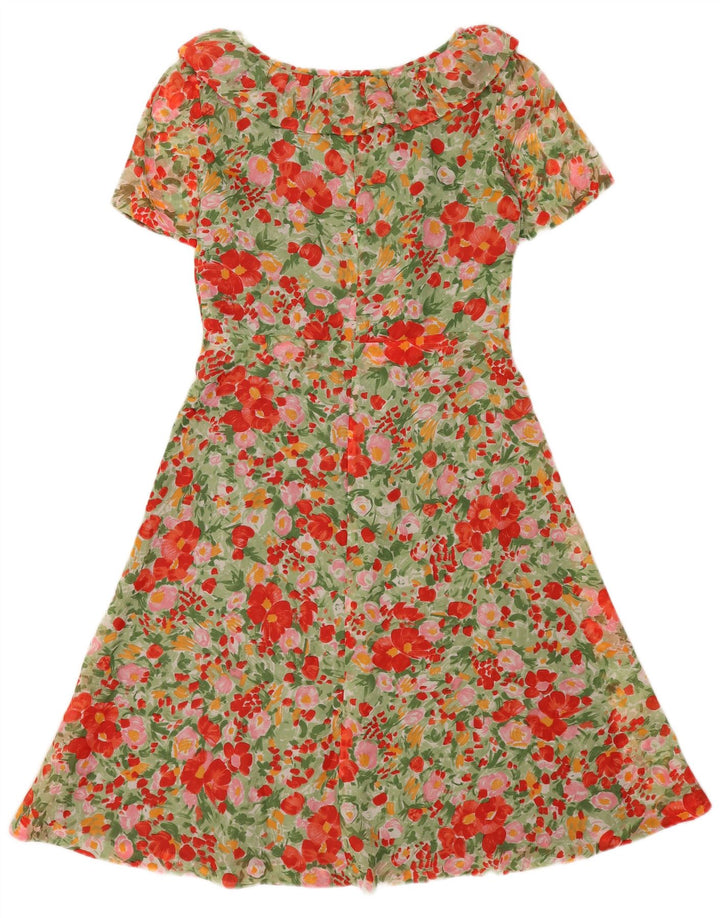 vintage Femme Robe A-Line UK 12 Moyen Multicolore Floral Polyamide