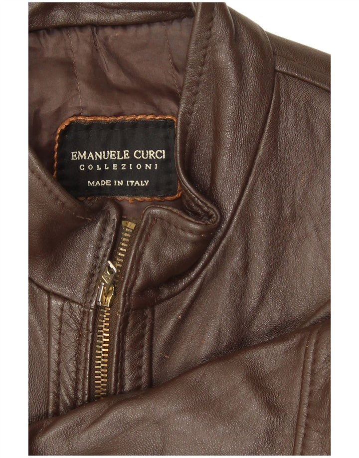 Emanuele Curci Veste en cuir bomber pour homme UK 40 Large Marron