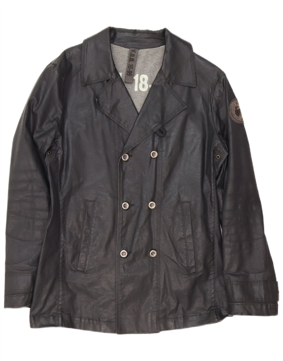 vintage Mens Double Breasted Veste en coton ciré IT 46 Petit Noir
