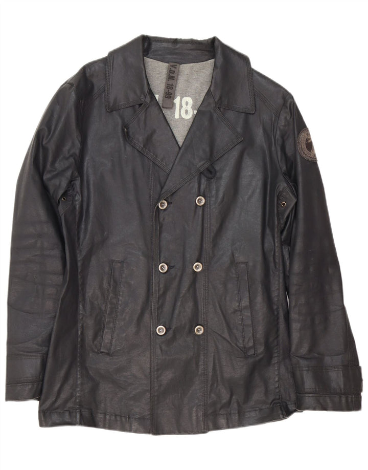 vintage Mens Double Breasted Veste en coton ciré IT 46 Petit Noir
