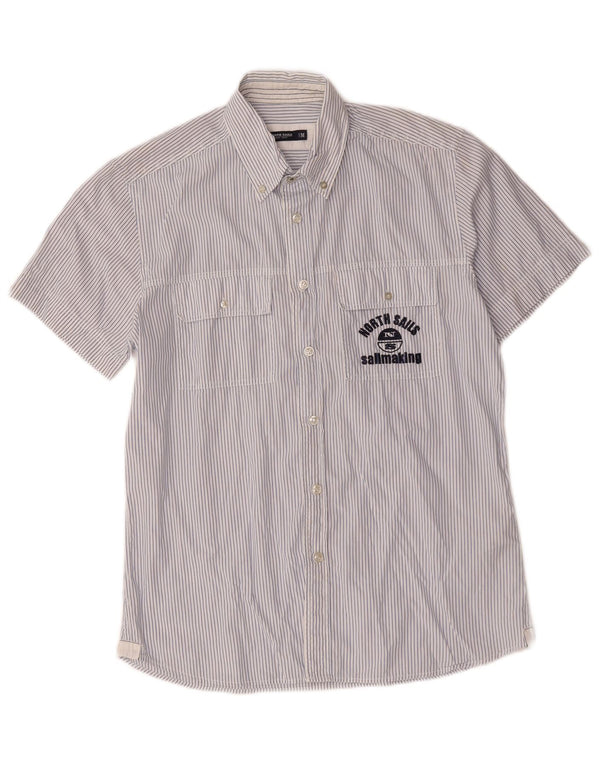 North Sails Chemise graphique à manches courtes pour homme en coton à fines rayures bleu moyen