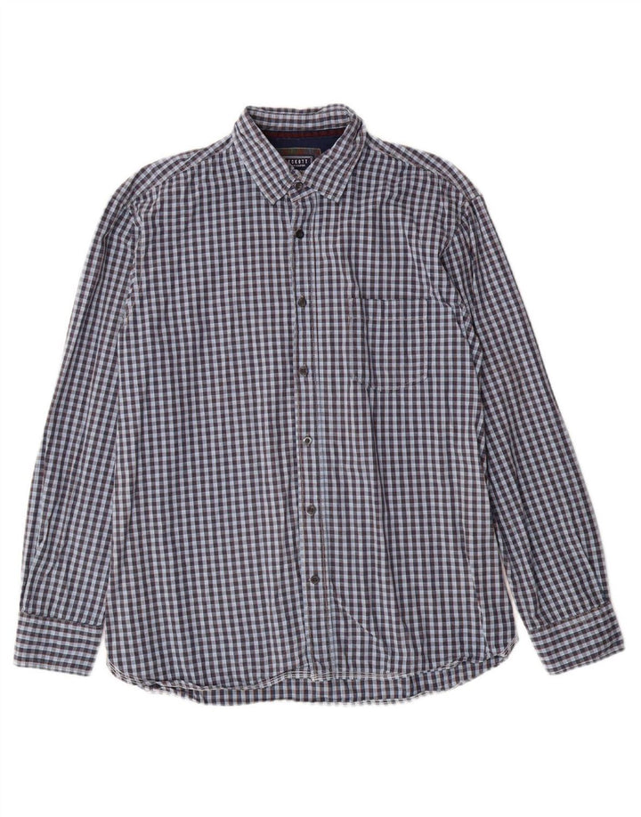 PECKOTT Mens Shirt XL Blue Gingham Cotton