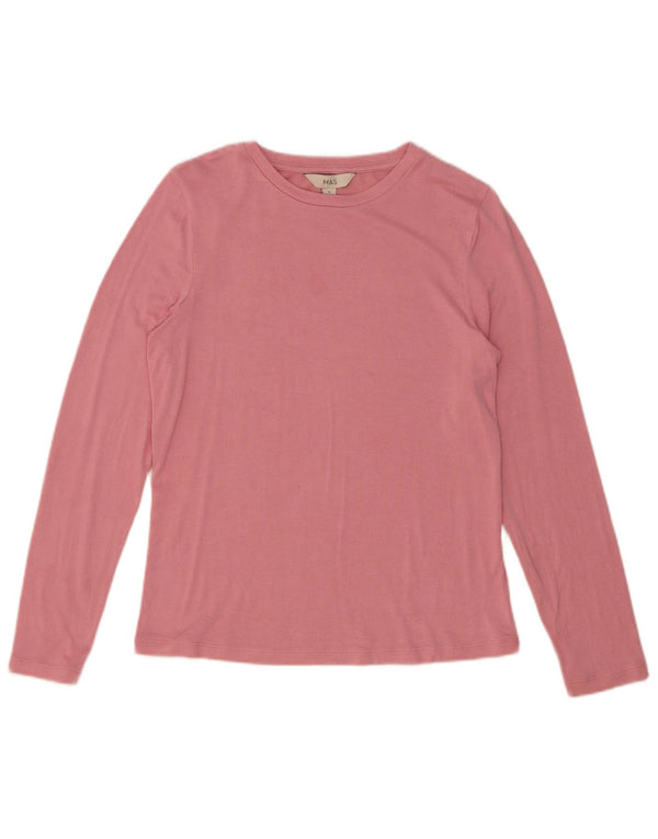 Marks & Spencer Womens Top Long Sleeve UK 12 Medium Pink Viscose
