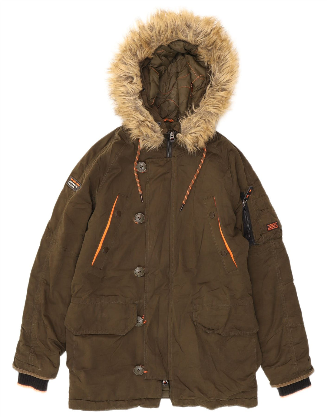 Superdry Veste Parka À Capuche Oversize Femme UK 6 XS Kaki Polyester