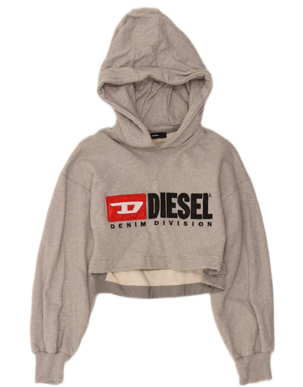 Diesel Femmes Crop Graphic Sweatshirt Jumper UK 6 XS Gris Moucheté Coton