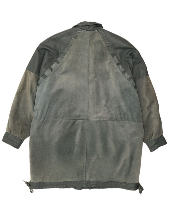 manteau en cuir femme vintage UK 22 2XL Bleu