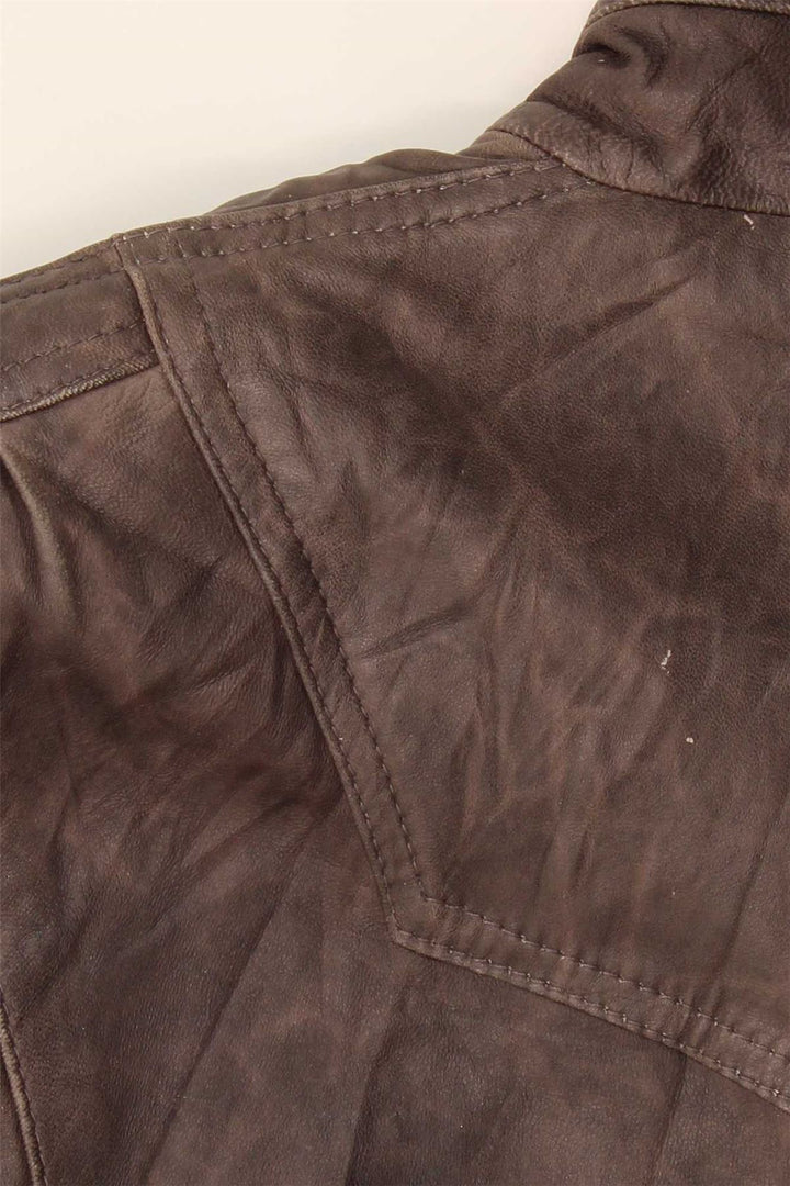 VINTAGE Womens Oversized Leather Jacket EU 40 Medium Brown Leather