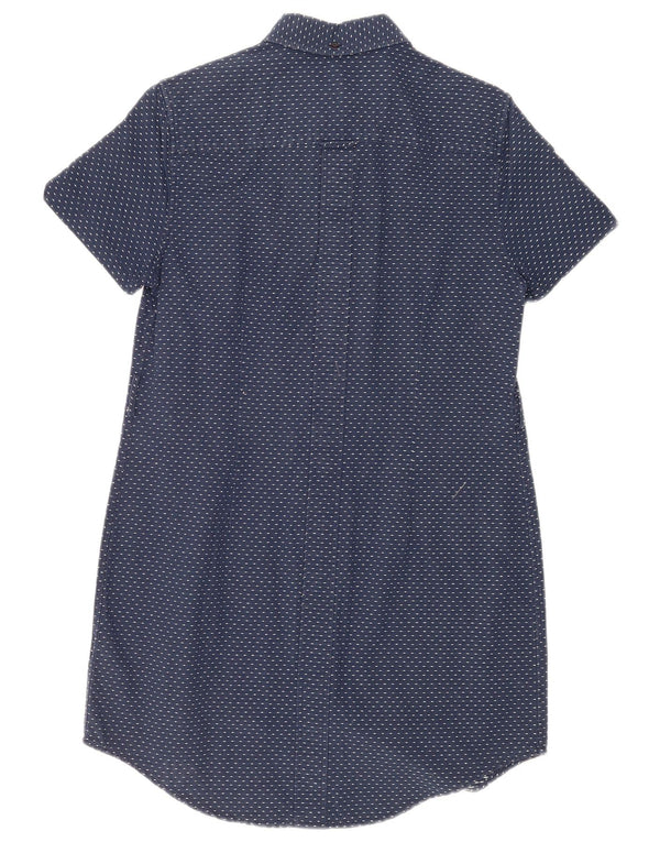 Fred Perry Robe chemise à manches courtes pour femme UK 12 Bleu marine moyen à pois