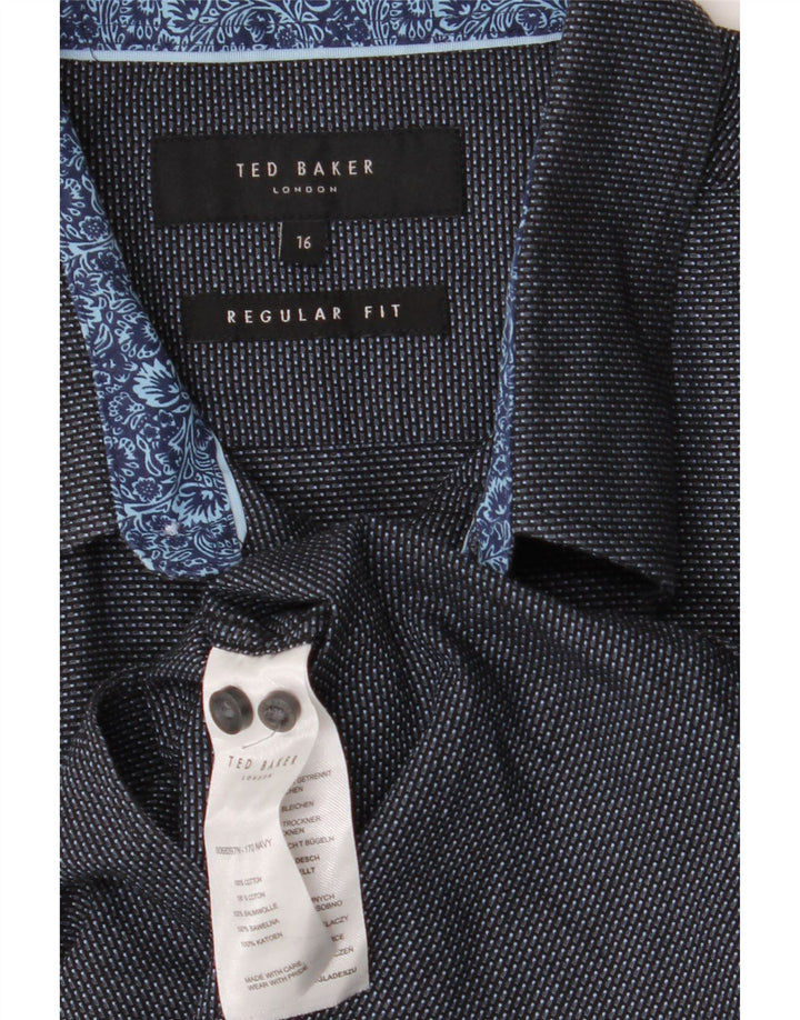 TED BAKER Chemise coupe régulière pour homme Taille 16 Grand coton tacheté bleu marine