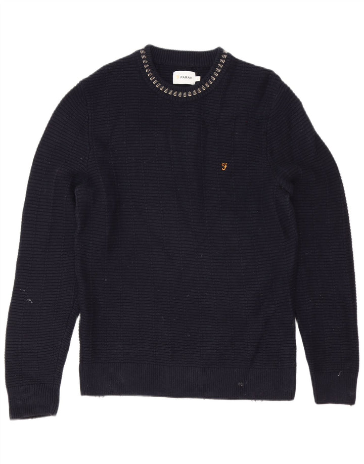 Farah Pull à col rond pour homme en coton bleu marine Taille L