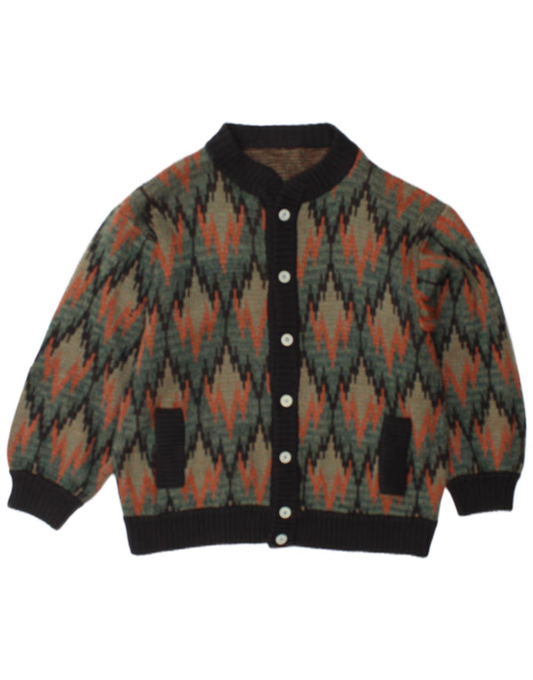 vintage Mens Cardigan Sweater Moyen Multicolore Géométrique