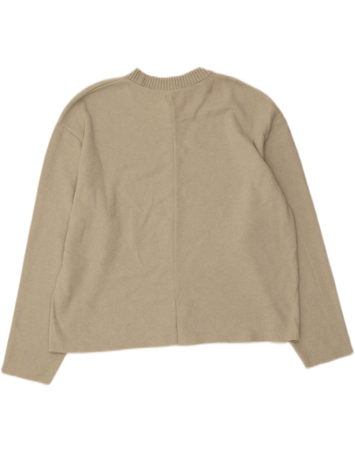 Zara Pull court à col bateau pour femme UK 14 Beige moyen Polyester