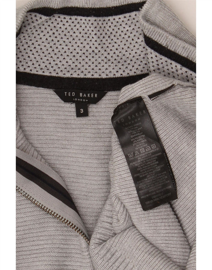 Ted Baker Pull à col zippé pour homme Taille 3 Gris moyen Polyester