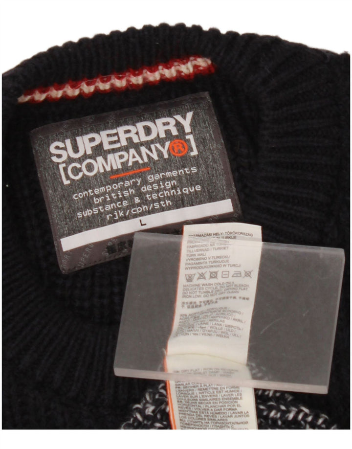 SUPERDRY Pull ras du cou pour hommes, grand, bleu marine, Argyle/diamant