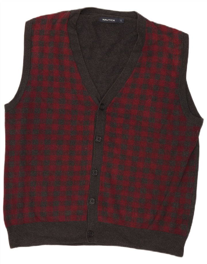 Nautica Cardigan sans manches pour homme en coton vichy gris Taille L