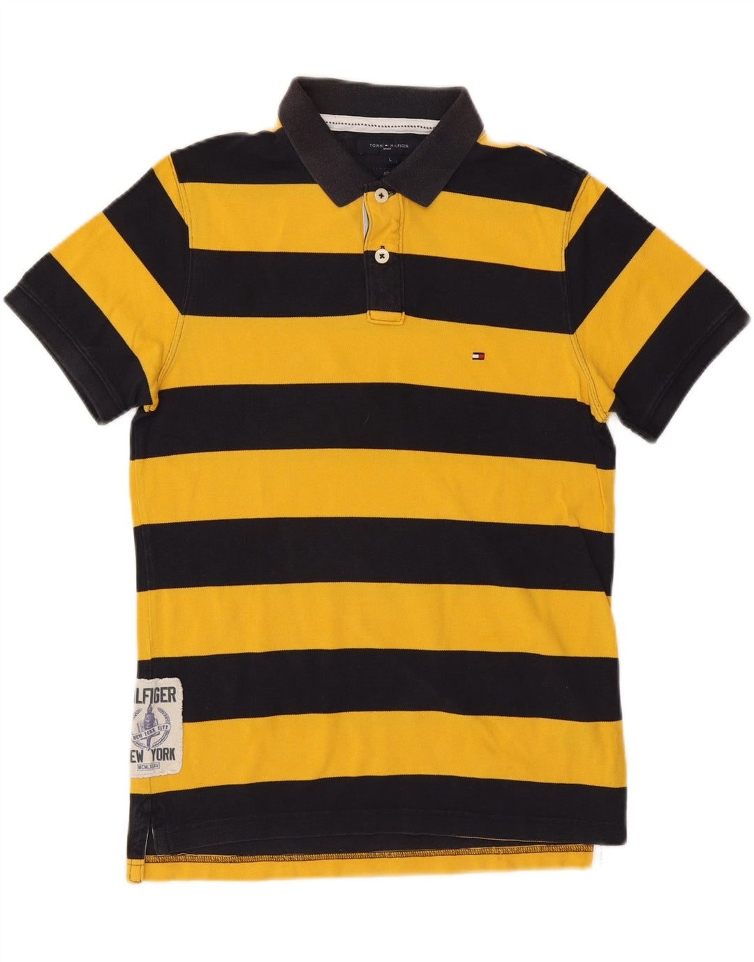 TOMMY HILFIGER Polo Slim Fit Homme Large Jaune Rayé Coton