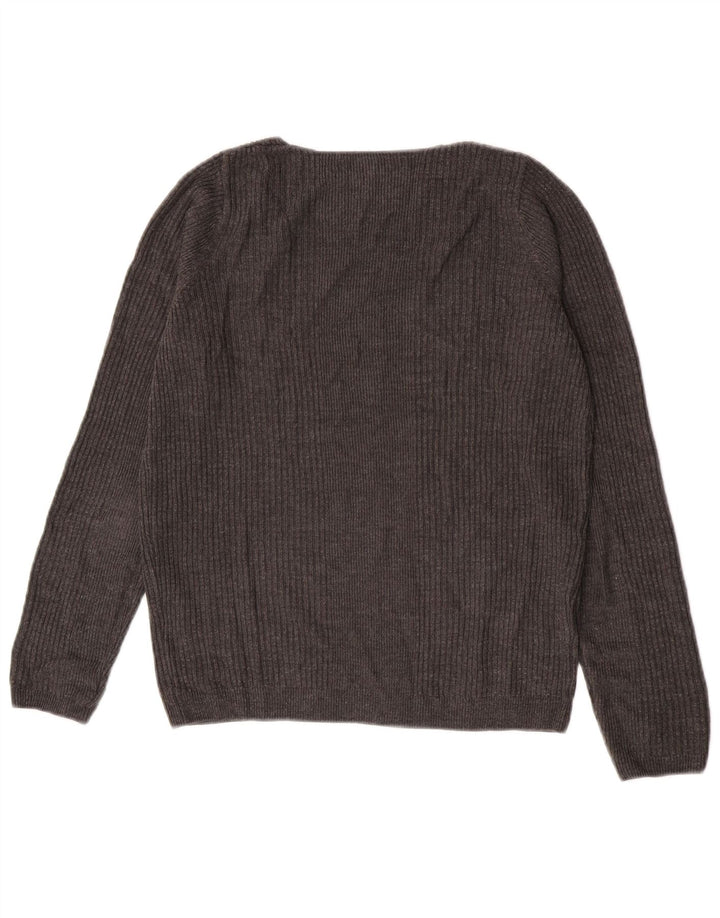 Marks & Spencer Pull col en V pour femme UK 8 Small Gris Acrylique