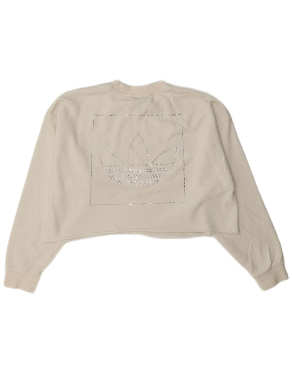 Adidas Sweat-shirt oversize Crop Graphic pour femme UK 6 XS Blanc