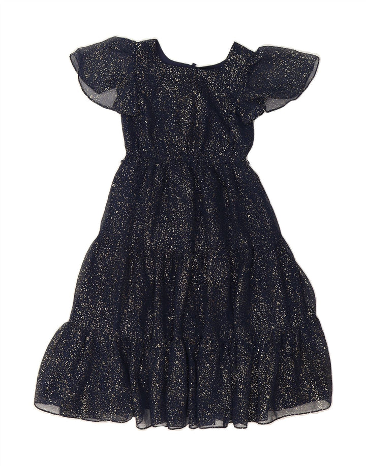 MONSOON Girls A-Line Dress 6-7 Years Navy Blue Flecked Polyester Vintage Monsoon and Second-Hand Monsoon from Messina Hembry 