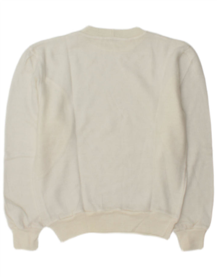 vintage Femmes Crew Neck Jumper Pull UK 14 Moyen Blanc