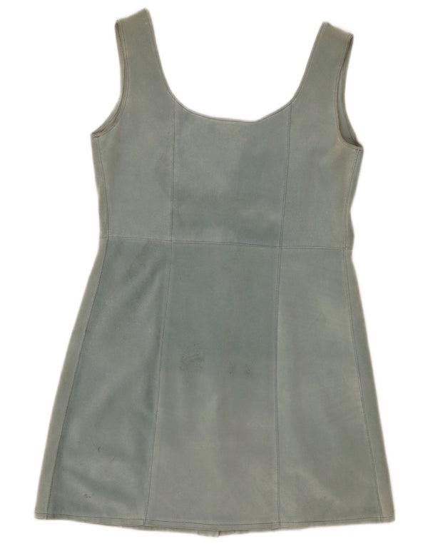 vintage Femme Suède Sans Manches Tunique Top UK 12 Cuir Bleu Moyen