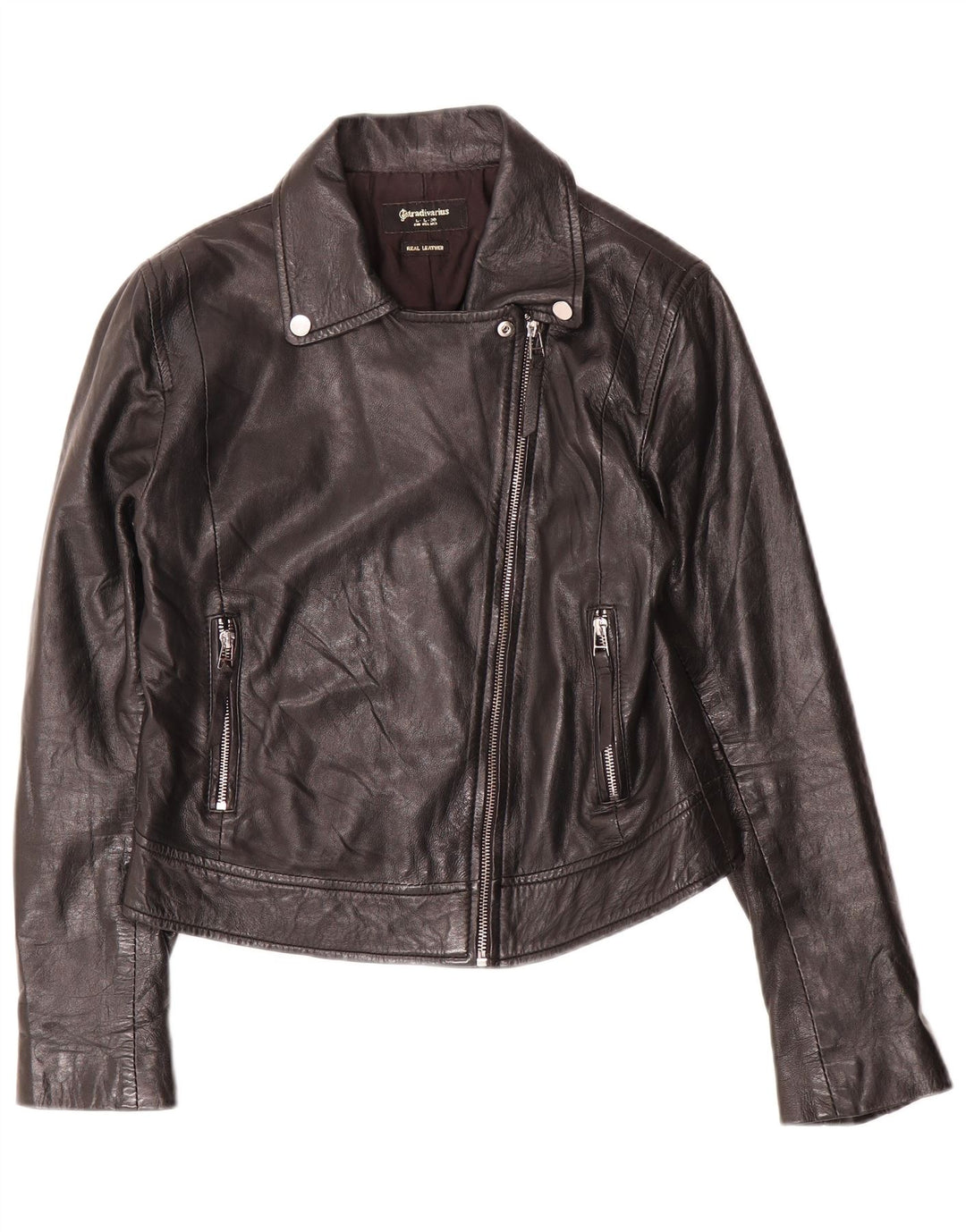 Stradivarius Veste en cuir pour femme UK 44 Grand cuir noir