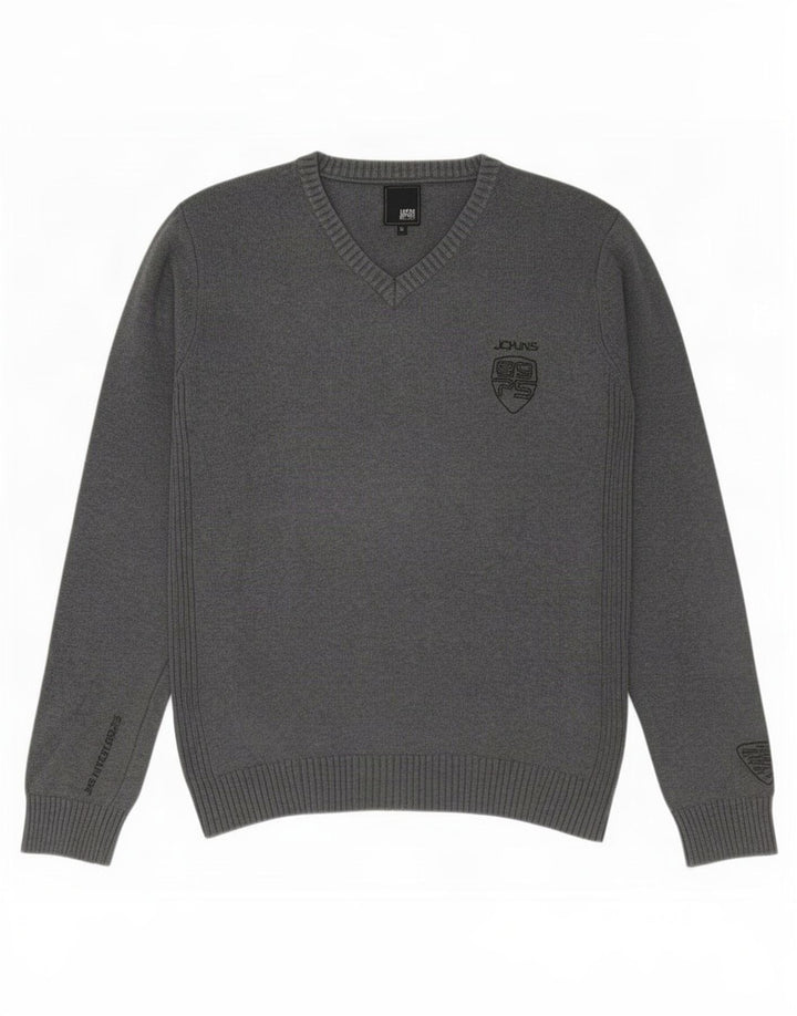 Jack & Jones Pull Col V Homme Gris Moyen Coton