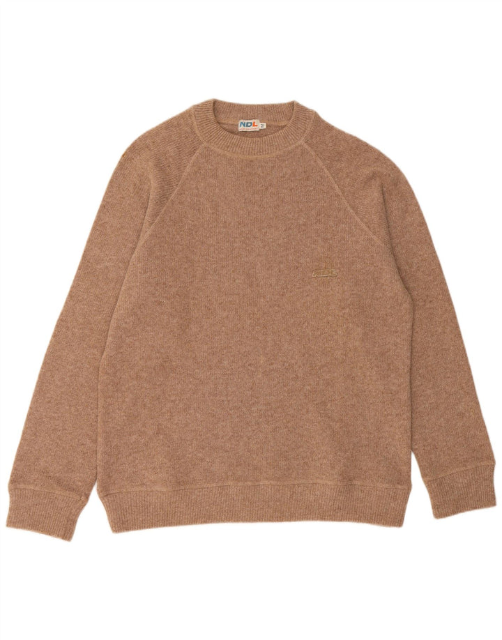 vintage Mens Crew Neck Jumper Pull Laine Beige Moyen