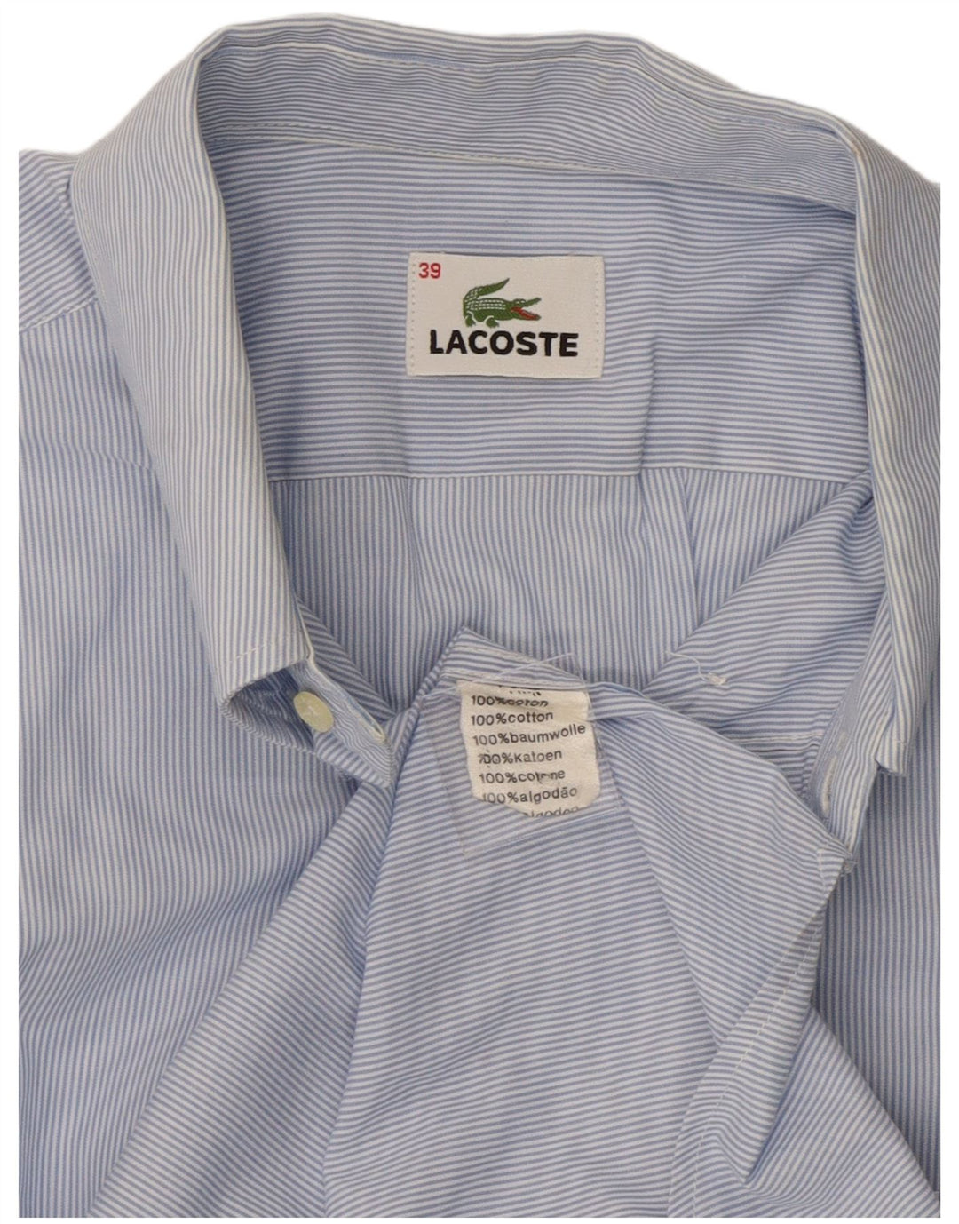 Lacoste Chemise à manches courtes pour hommes Taille 39 Coton à fines rayures bleu moyen