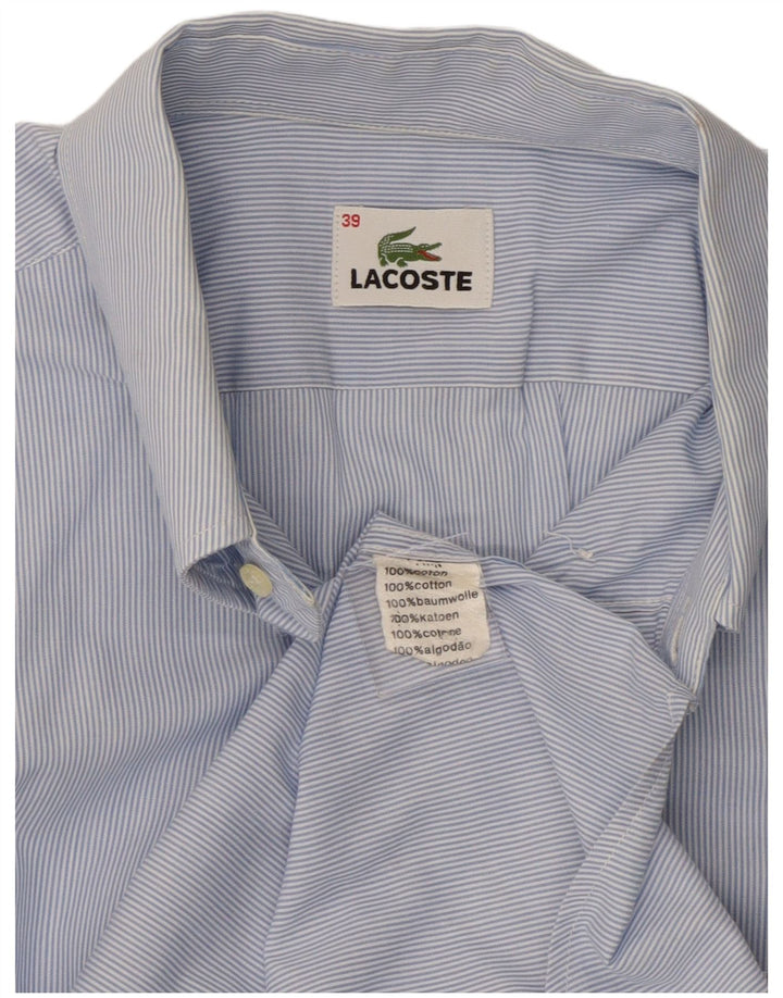 Lacoste Chemise à manches courtes pour hommes Taille 39 Coton à fines rayures bleu moyen