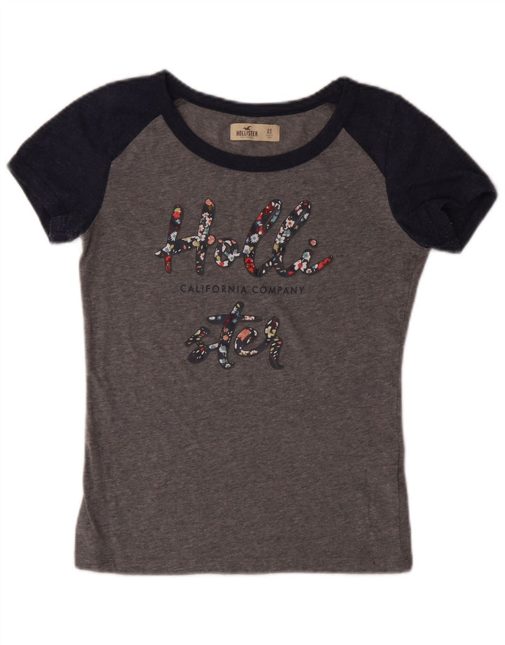 HOLLISTER T-shirt graphique pour femme UK 6 XS Gris Colorblock Coton