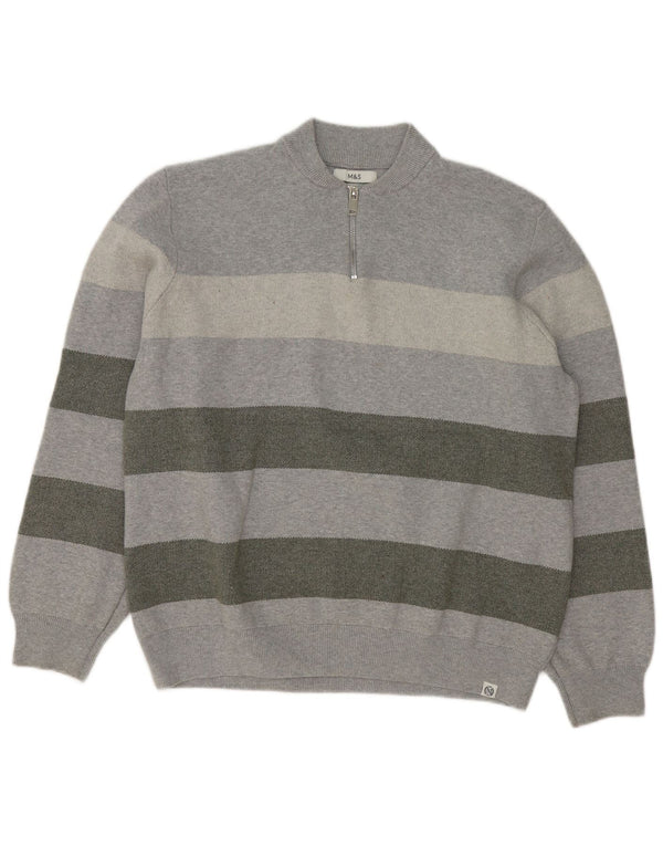 Marks & Spencer Pull à col zippé pour homme 2XL en coton rayé gris