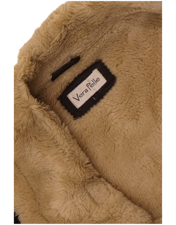 Veste Shearling Homme Vintage UK 40 Grand Cuir Marron