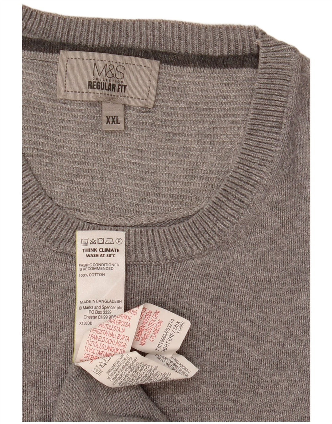Marks & Spencer Pull à col rond coupe régulière pour homme en coton gris 2XL