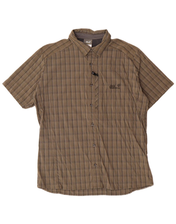 JACK WOLFSKIN Mens Short Sleeve Shirt UK 44/46 XL Khaki Check Polyamide