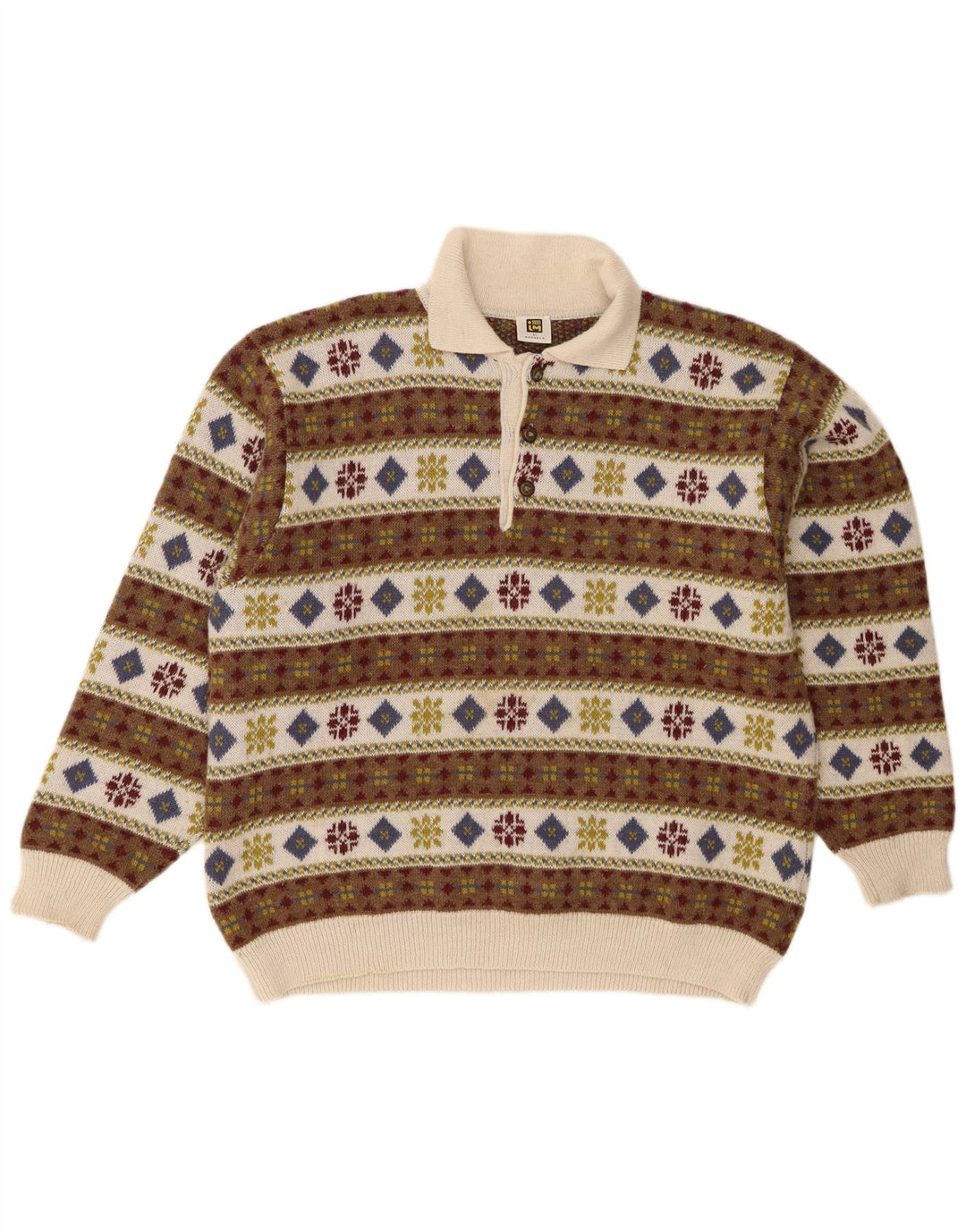 vintage Mens Polo Neck Jumper Sweater IT 50 Moyen Multicolore Rétro