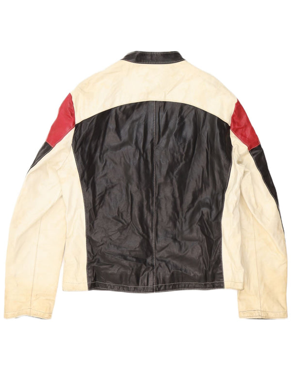 veste de course en cuir homme vintage UK 42 XL Black Colourblock