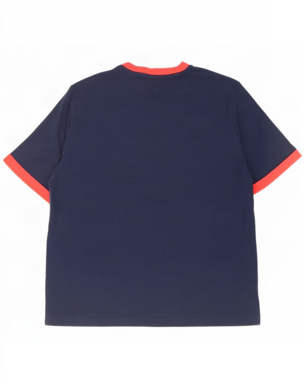 Reebok Homme Graphic T-Shirt Top Large Bleu Marine Colorblock Coton