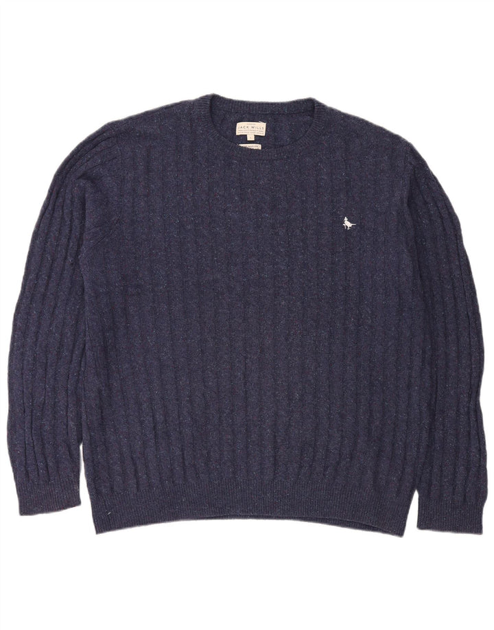 JACK WILLS Pull à col rond pour homme, grand, bleu marine moucheté