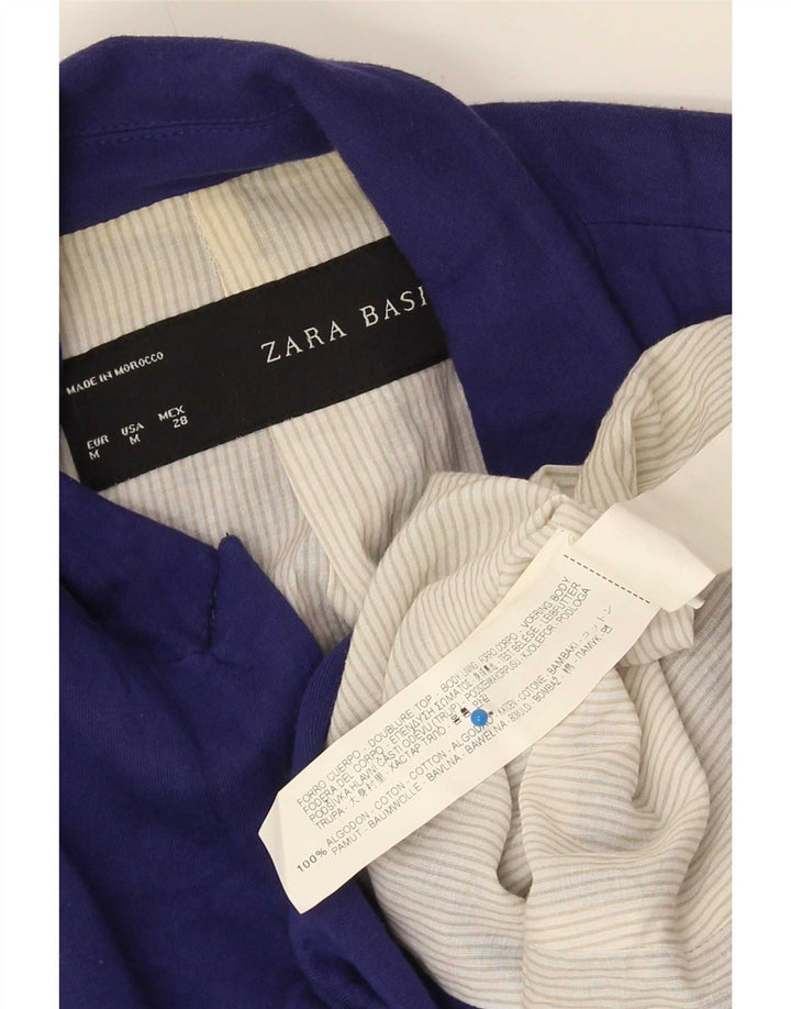 Zara Veste Blazer 1 Bouton Femme UK 12 Bleu Moyen Coton