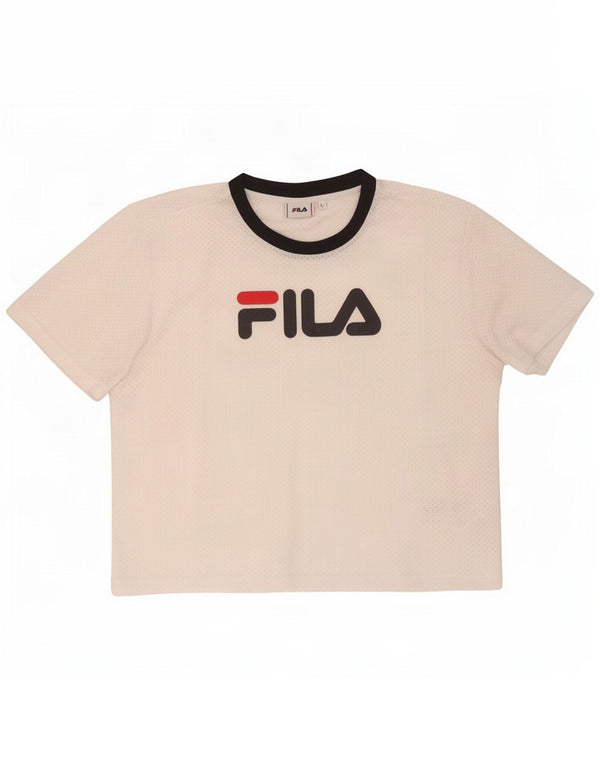 Fila T-shirt graphique pour femme UK 16 Large Blanc Polyester