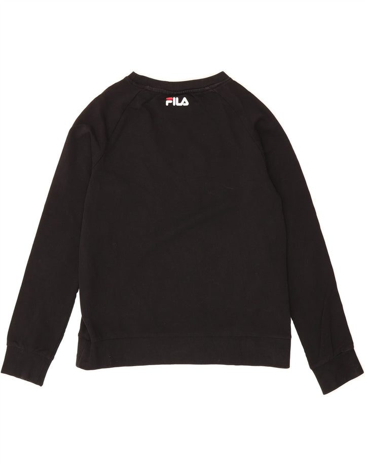 FILA Womens Graphic Sweatshirt Jumper UK 10 Small Black Vintage Fila and Second-Hand Fila from Messina Hembry 