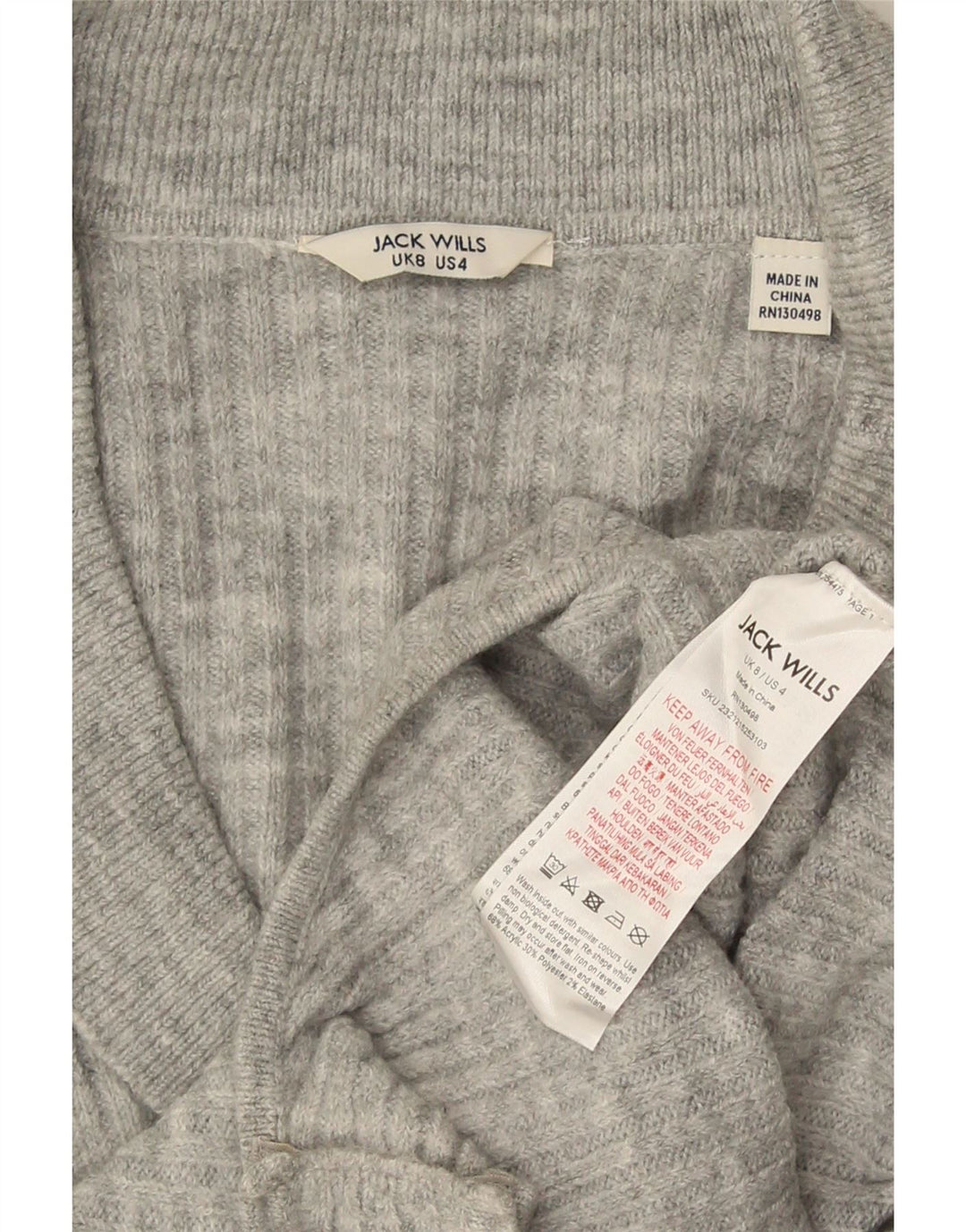 Jack Wills Body à manches longues pour femme UK 8 Small Gris Acrylique